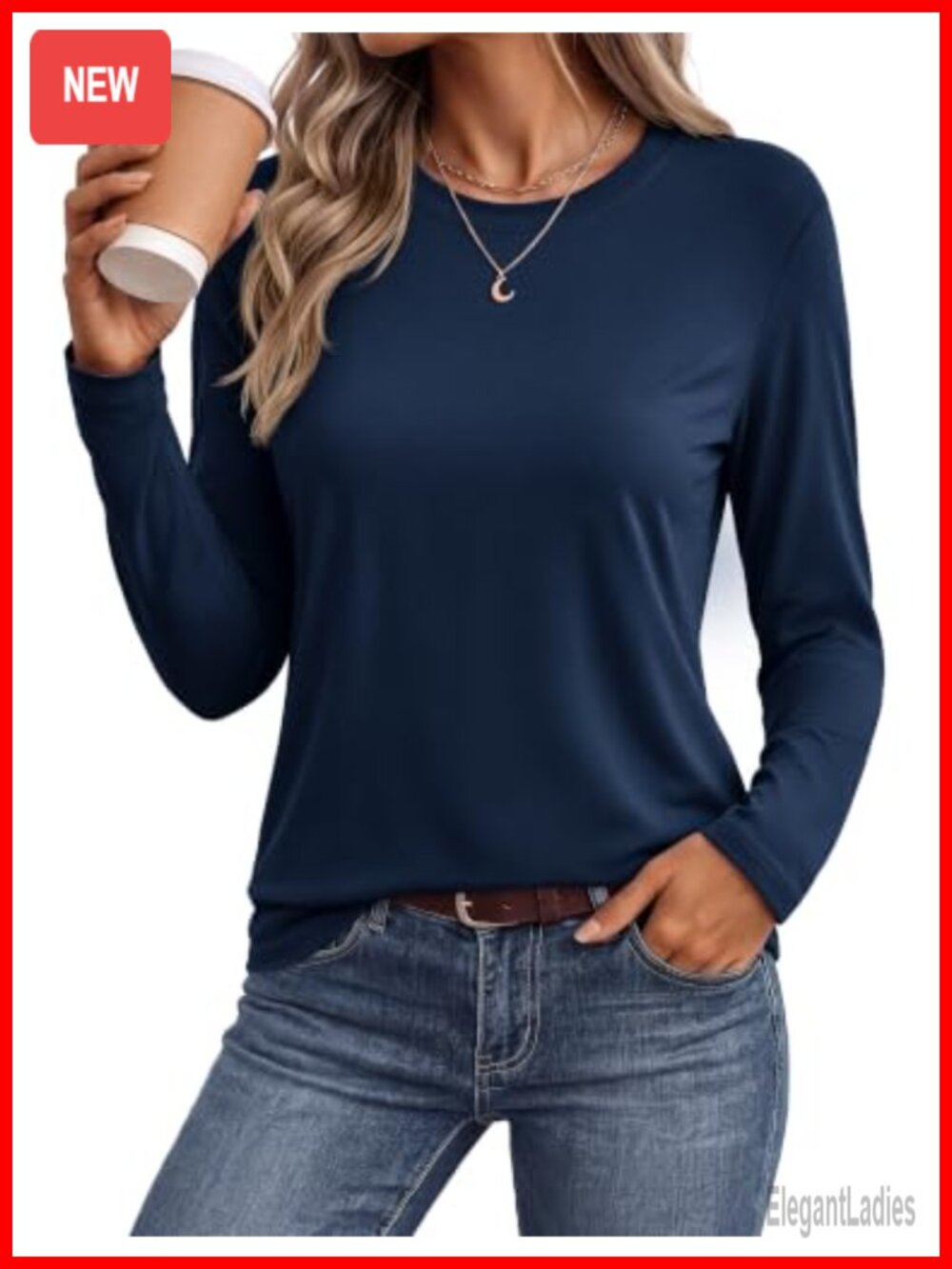 Long Sleeve Crewneck T-Shirt Cotton Blend Loose Fit Casual Top